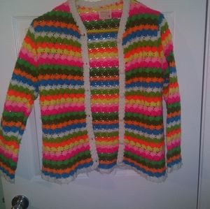 Retro vibrant colored crocheted sweater.